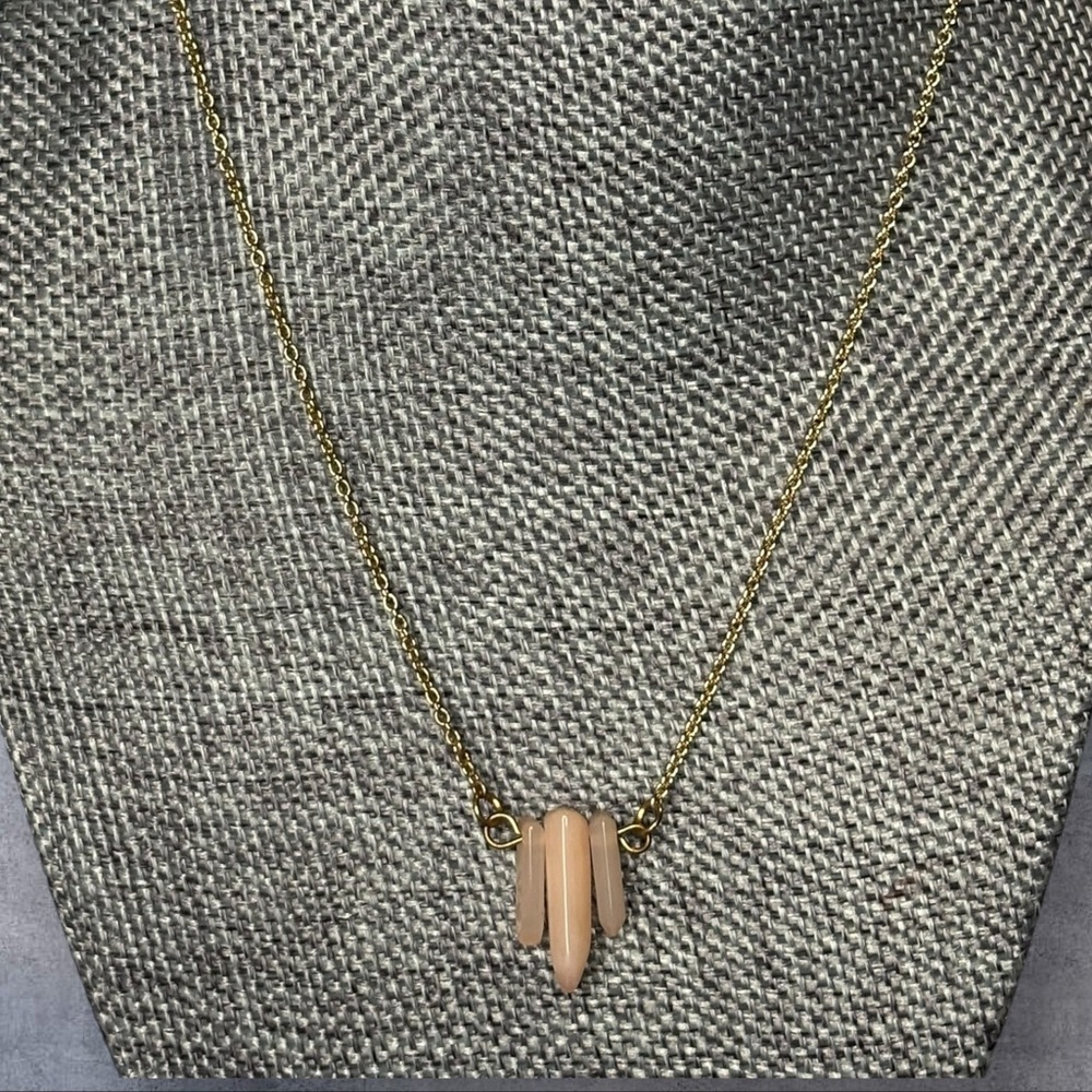 Artisan Made Authentic Peach Moonstone 3 Point Delicate Feminine Necklace. 16in